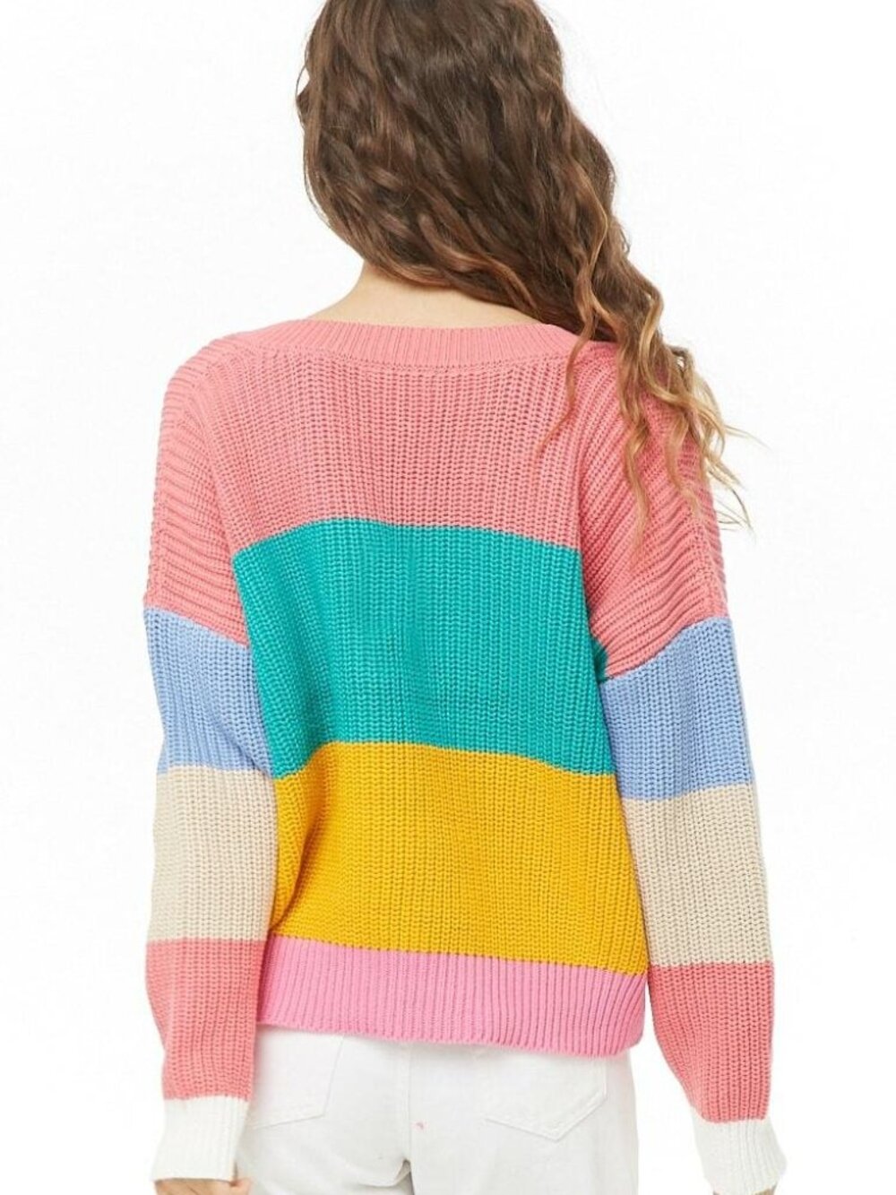 FOREVER 21 Pink Multi Ribbed Colorblock Sweater Small S - Picture 2 of 4